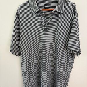 Russell Athletic Gray & White Horizontal Stripe Polo